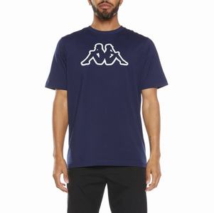 Kappa Logo Cromok T Shirts Navy Blue | 62795-FHTJ