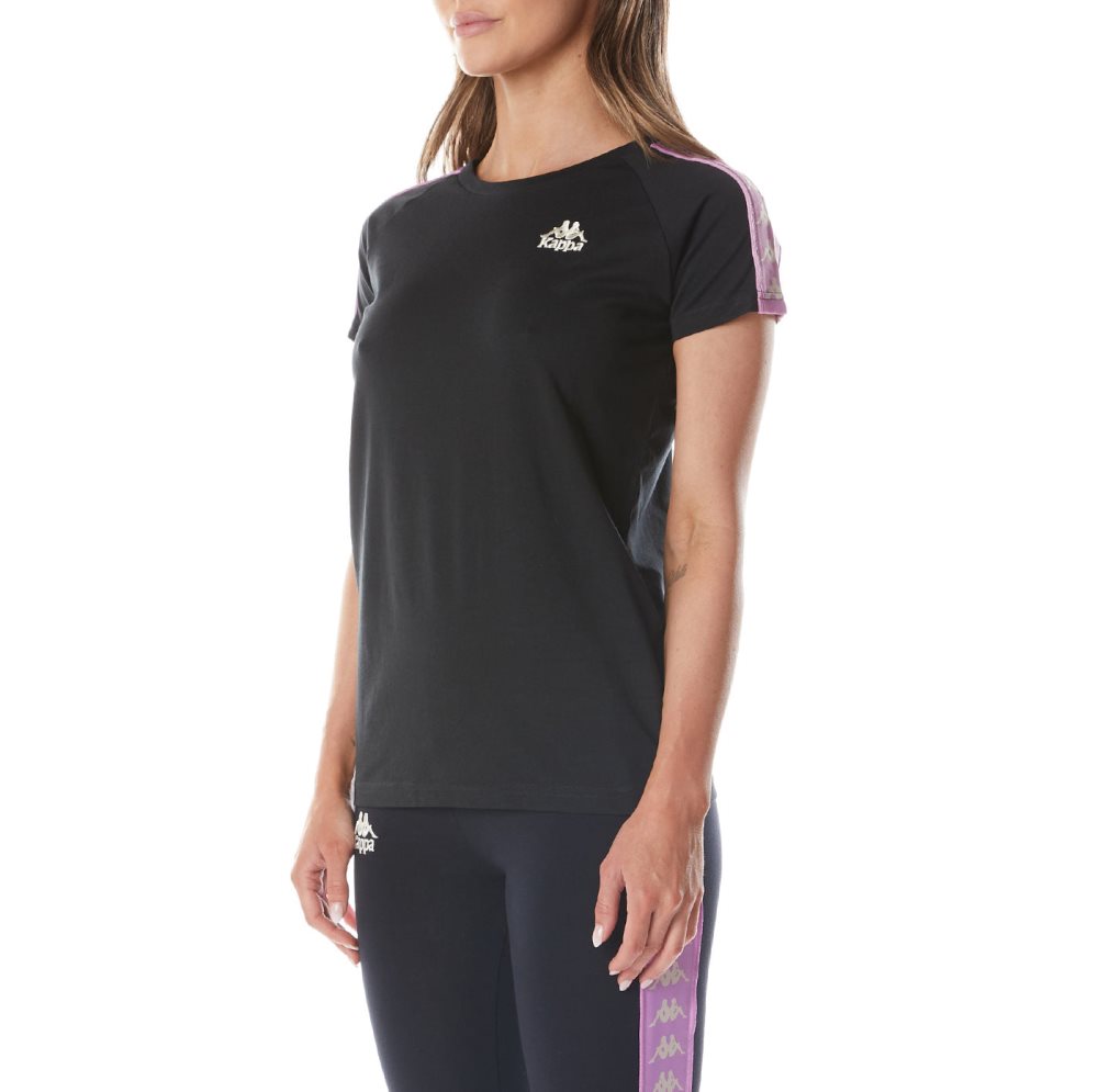 Kappa 222 Banda Apan T Shirts Black Purple | 94167-PYNI