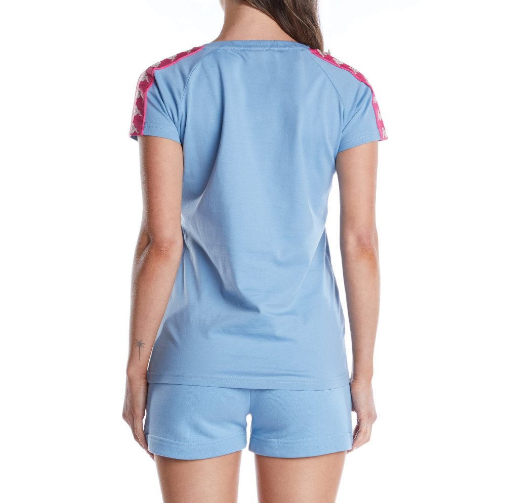 Kappa 222 Banda Apan T Shirts Light Blue Pink | 14970-TMJP