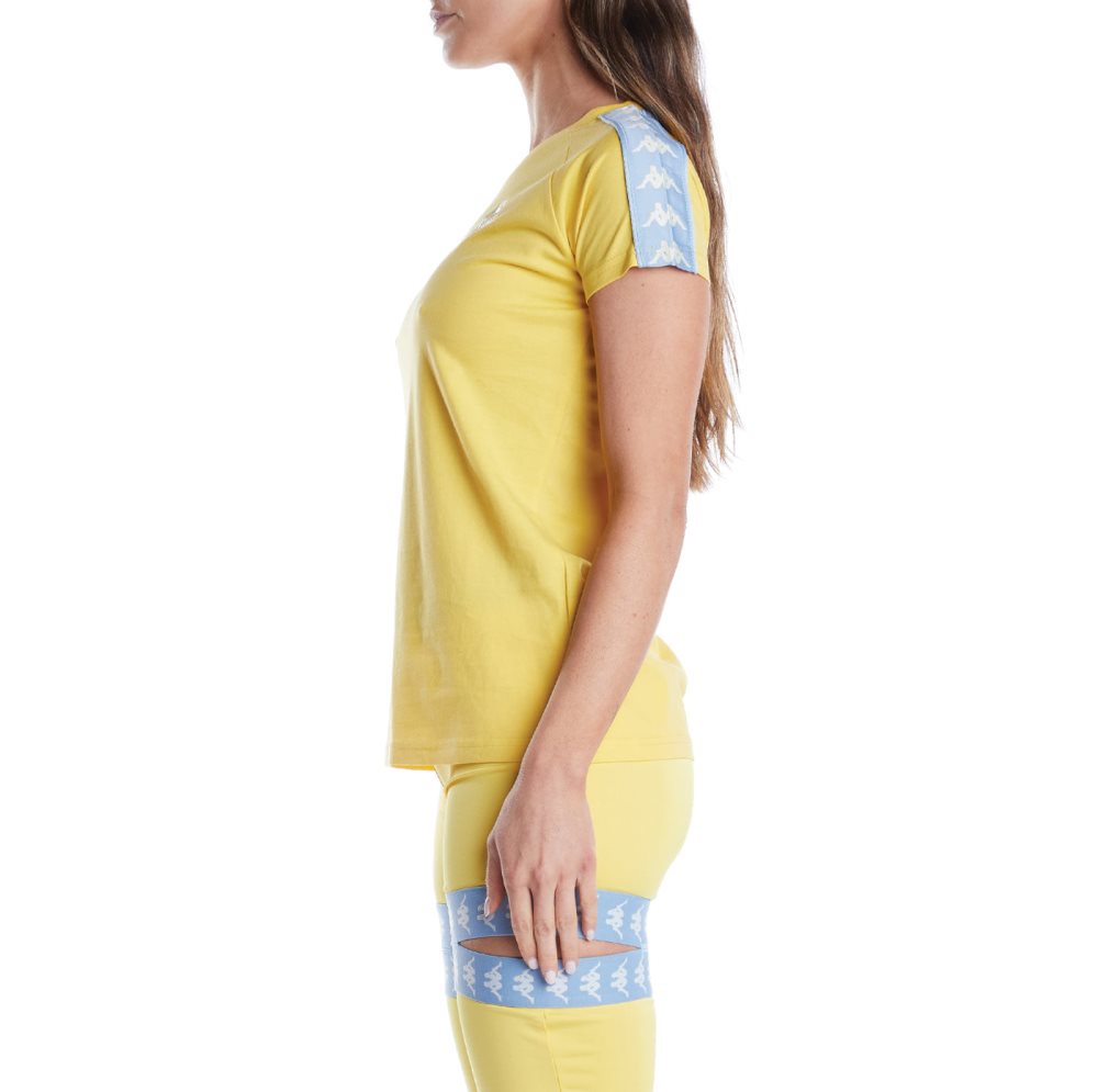 Kappa 222 Banda Apan T Shirts Yellow Light Blue | 67528-VOHI