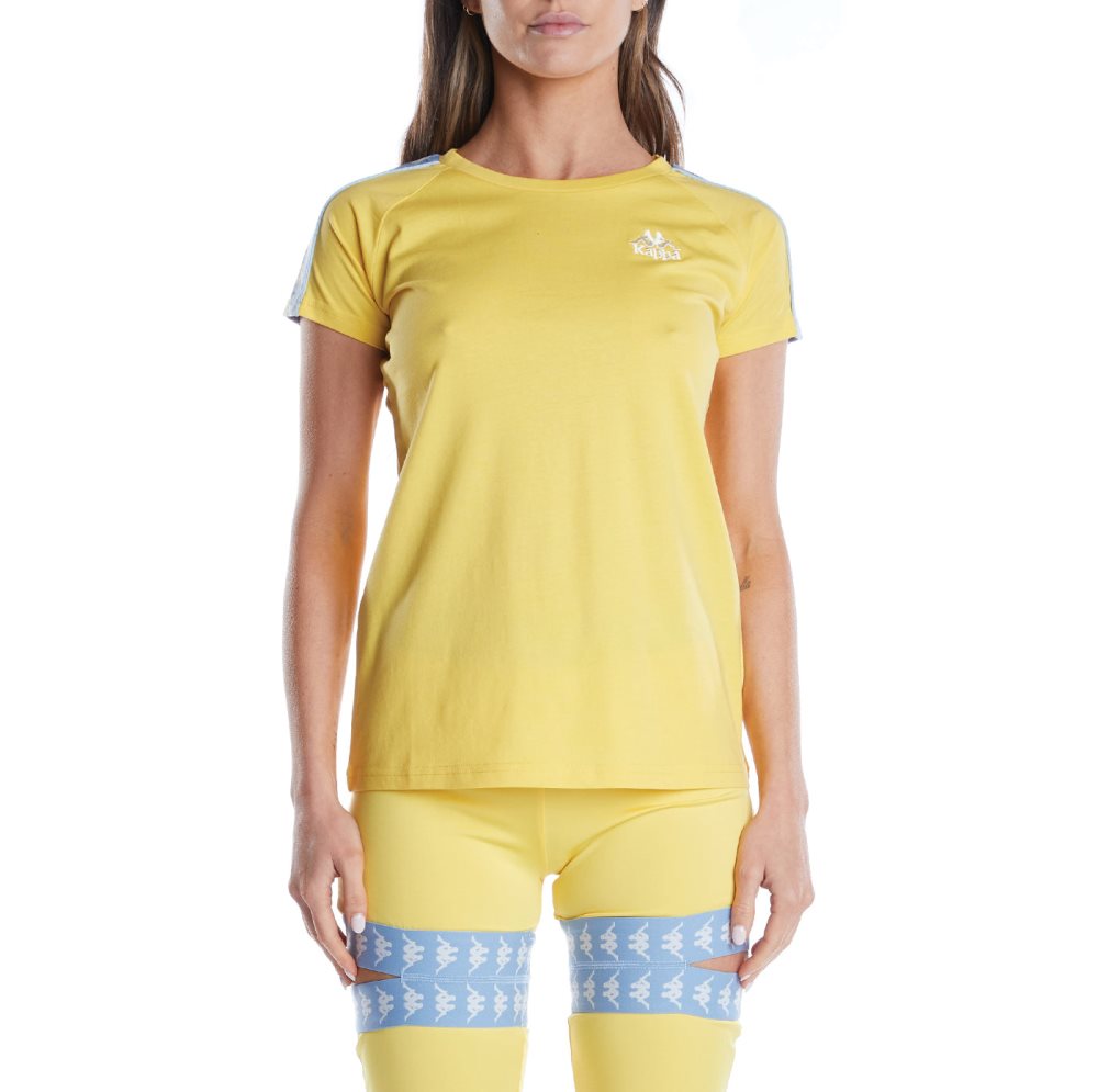 Kappa 222 Banda Apan T Shirts Yellow Light Blue | 67528-VOHI