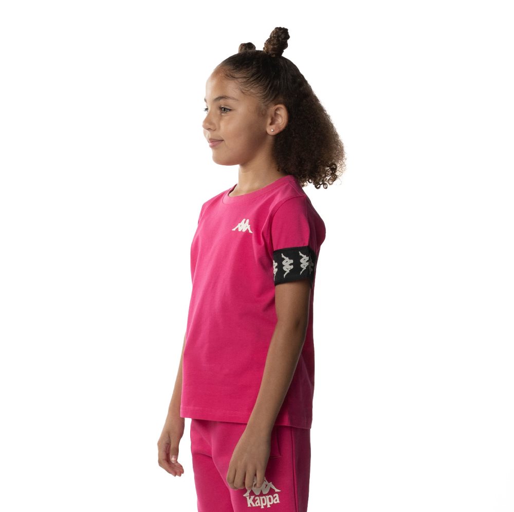 Kappa 222 Banda Niji 2 T Shirts Pink Black | 18476-MGKA