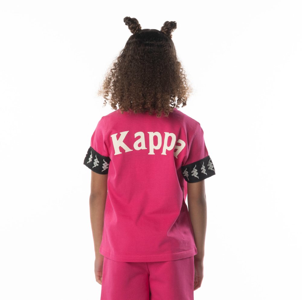 Kappa 222 Banda Niji 2 T Shirts Pink Black | 18476-MGKA