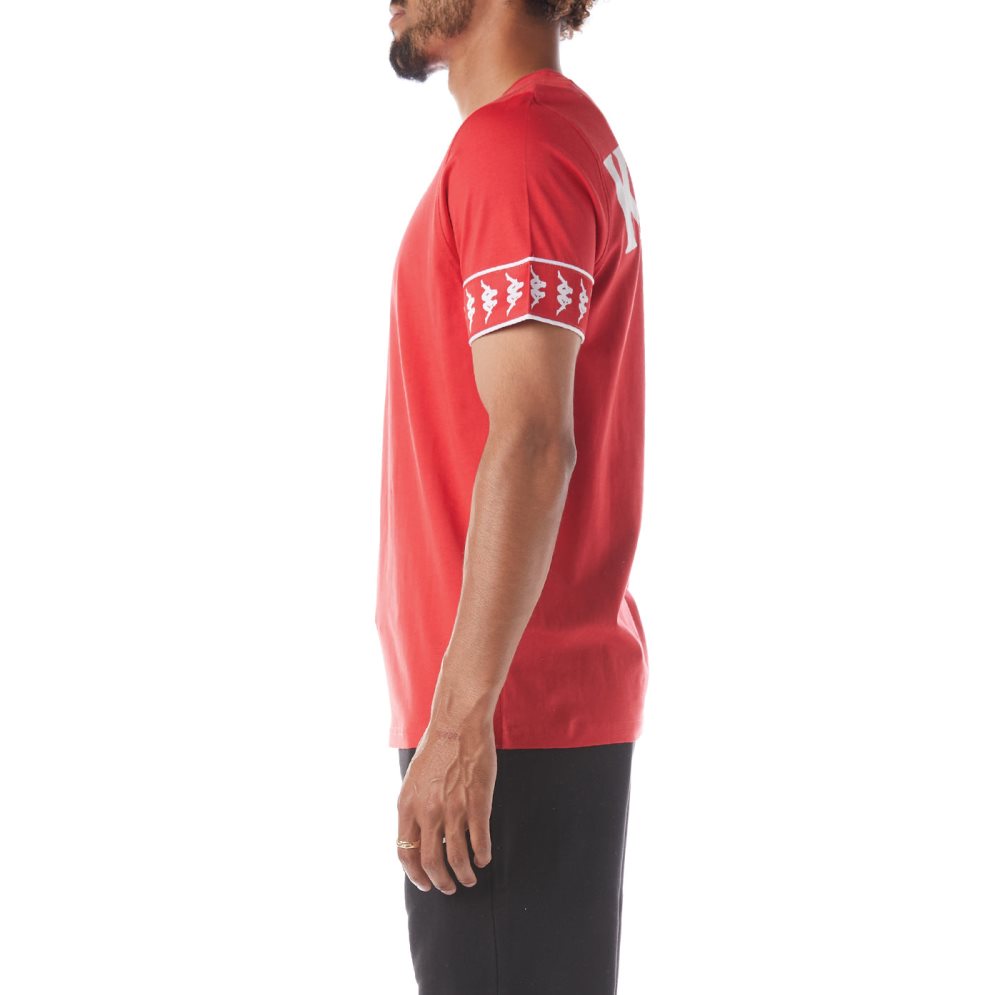 Kappa 222 Banda Niji 2 T Shirts Red White | 73169-MNCI