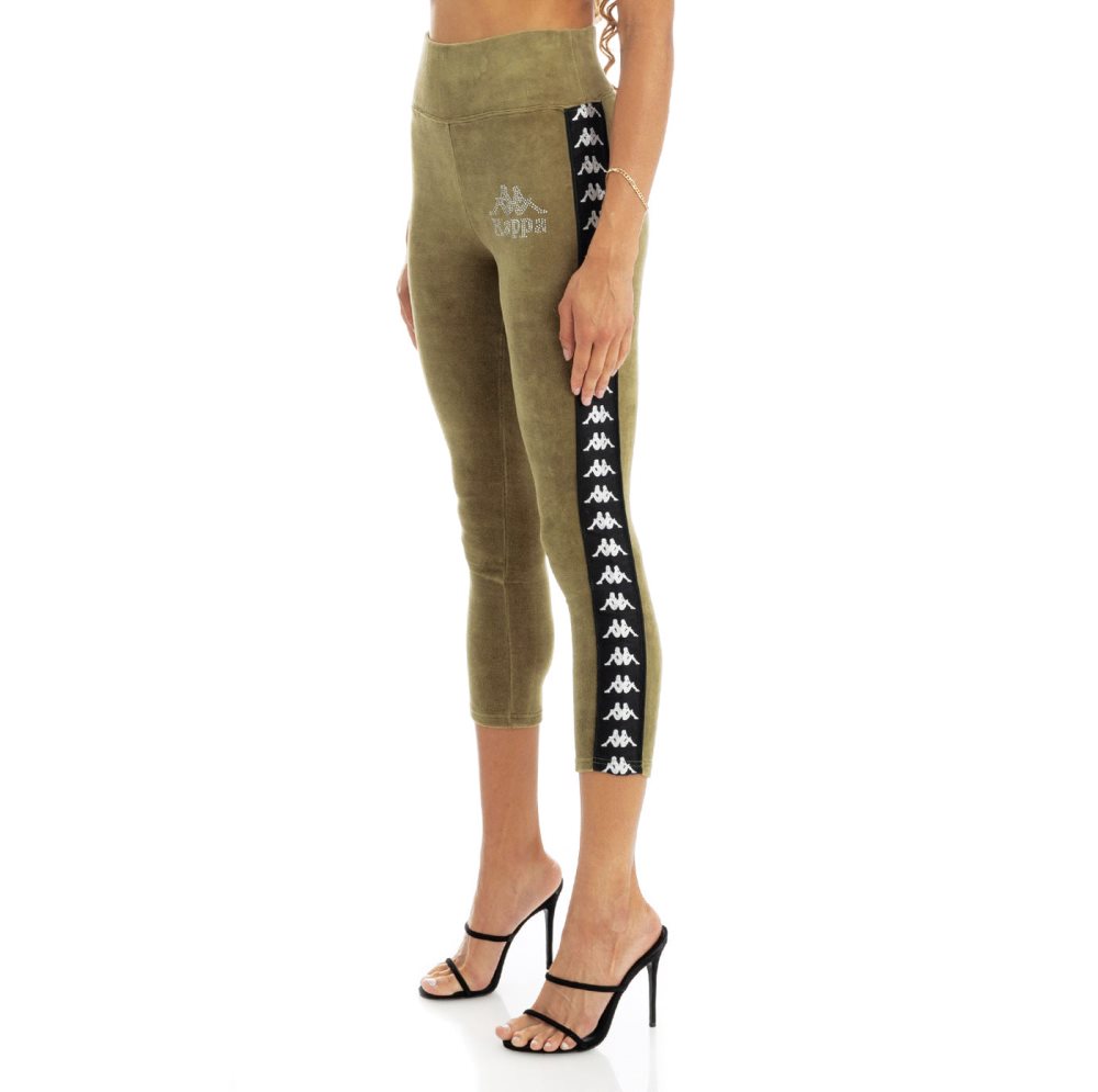 Kappa 222 Banda Slit Leggings Green Olive | 51673-CYNZ