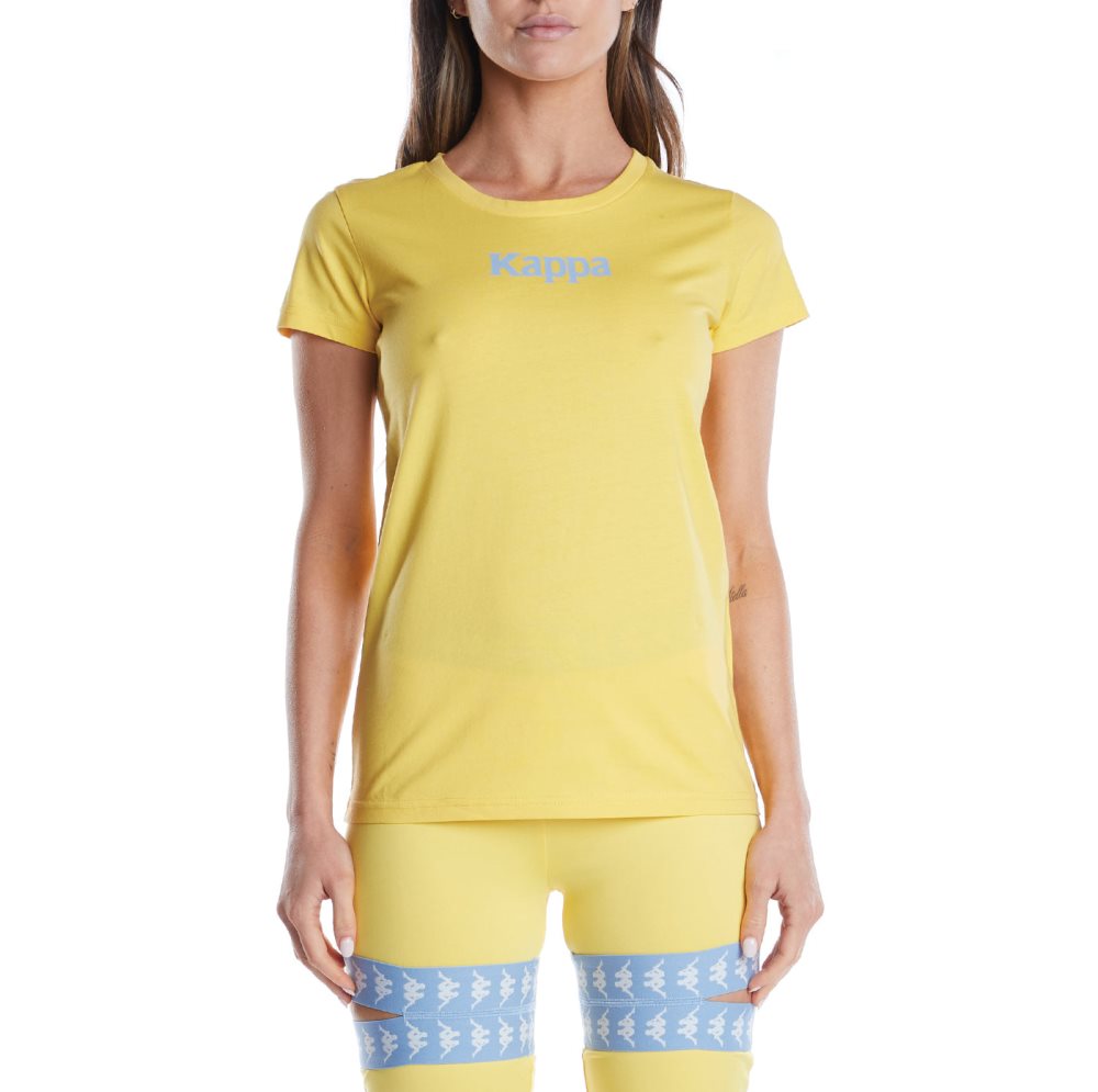 Kappa Authentic Amboasary T Shirts Yellow Light Blue | 25930-MUFV