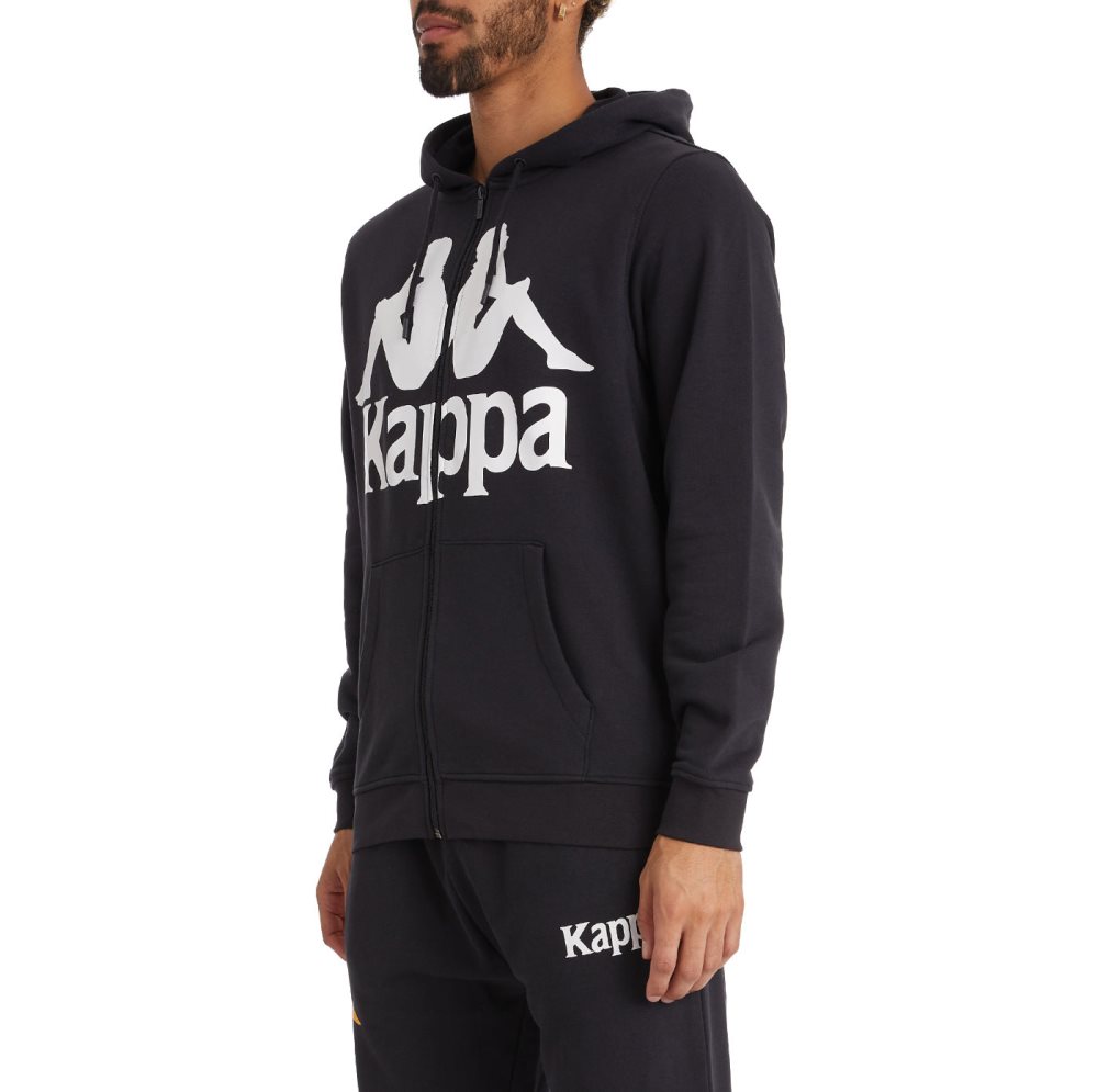 Kappa Authentic Awert Hoodie Black White | 05637-BJUG