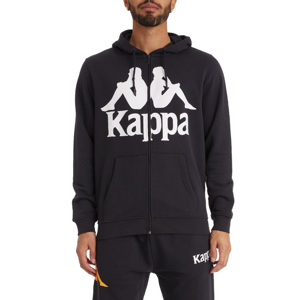 Kappa Authentic Awert Hoodie Black White | 05637-BJUG