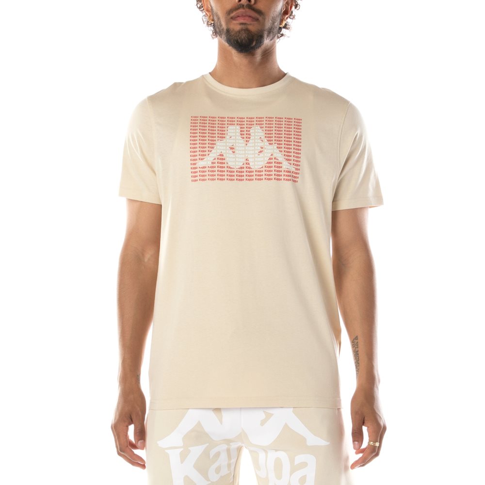 Kappa Authentic Graphik Ramone T Shirts Beige White | 45618-IFAR