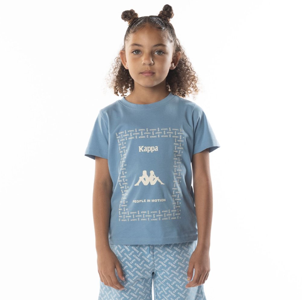 Kappa Authentic Graphy T Shirts Light Blue Brown | 94283-DUYZ