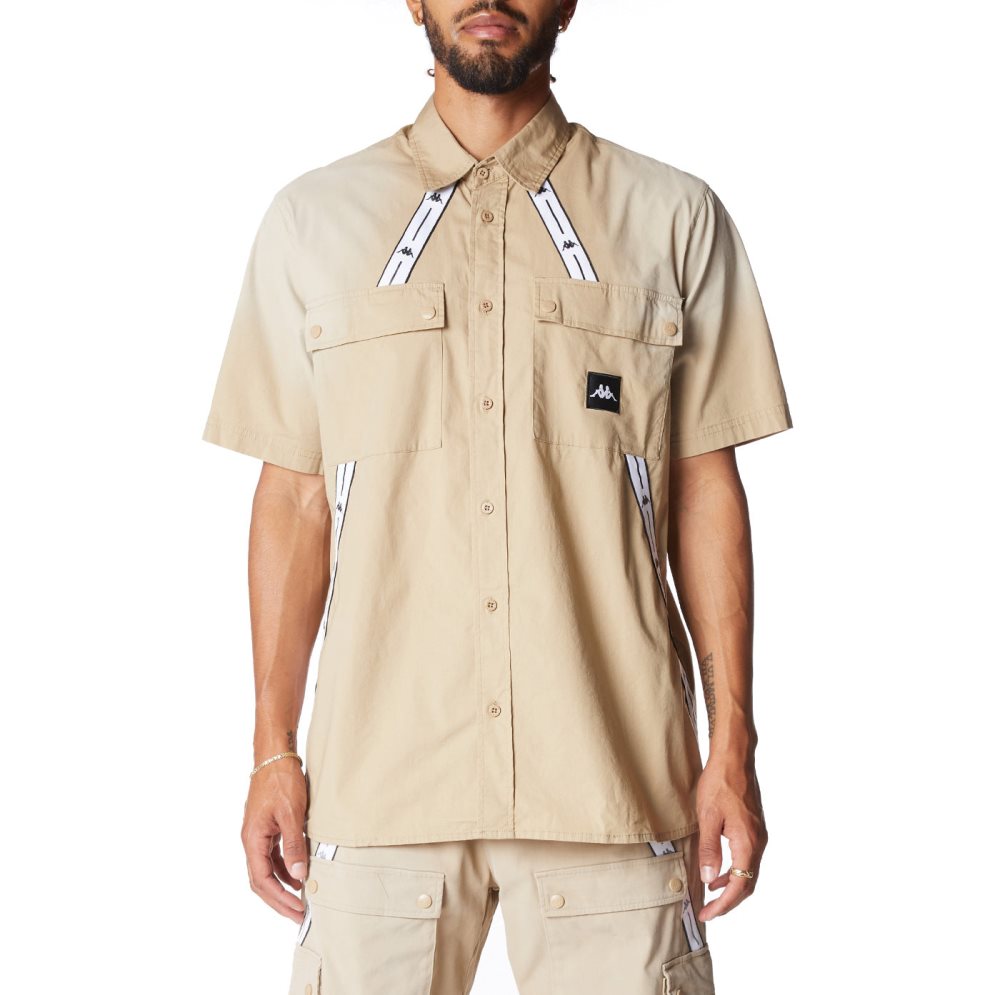 Kappa Authentic Jpn Takata Button Down T Shirts Beige | 19647-XPFT