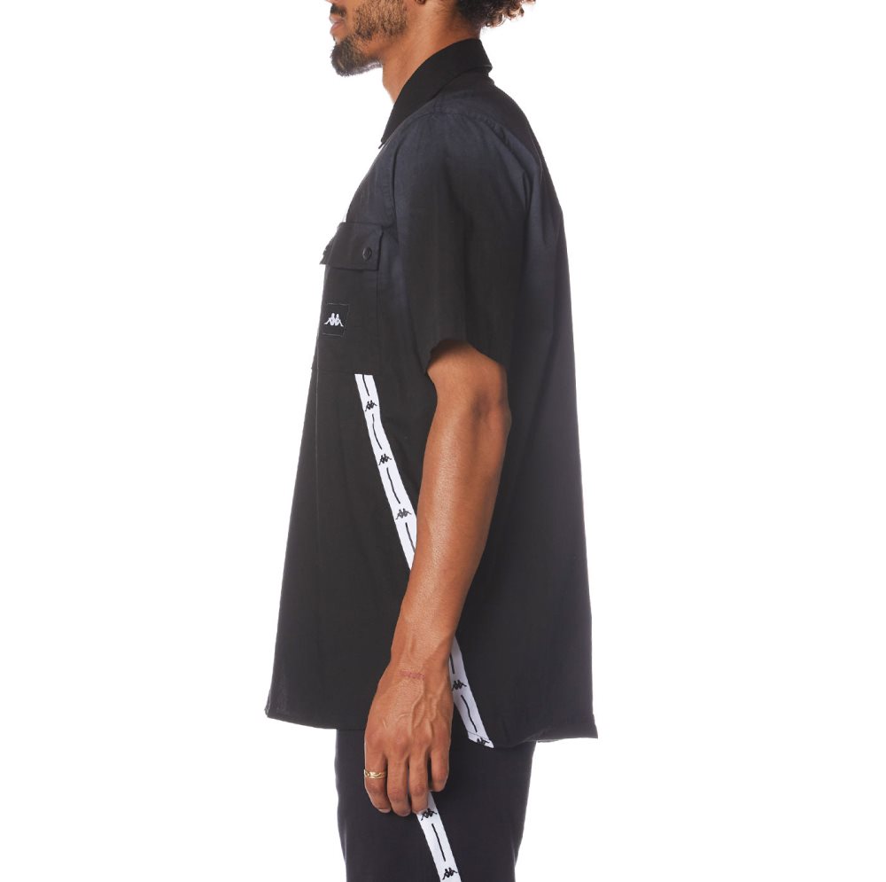 Kappa Authentic Jpn Takata Button Down T Shirts Black | 30286-DIQH