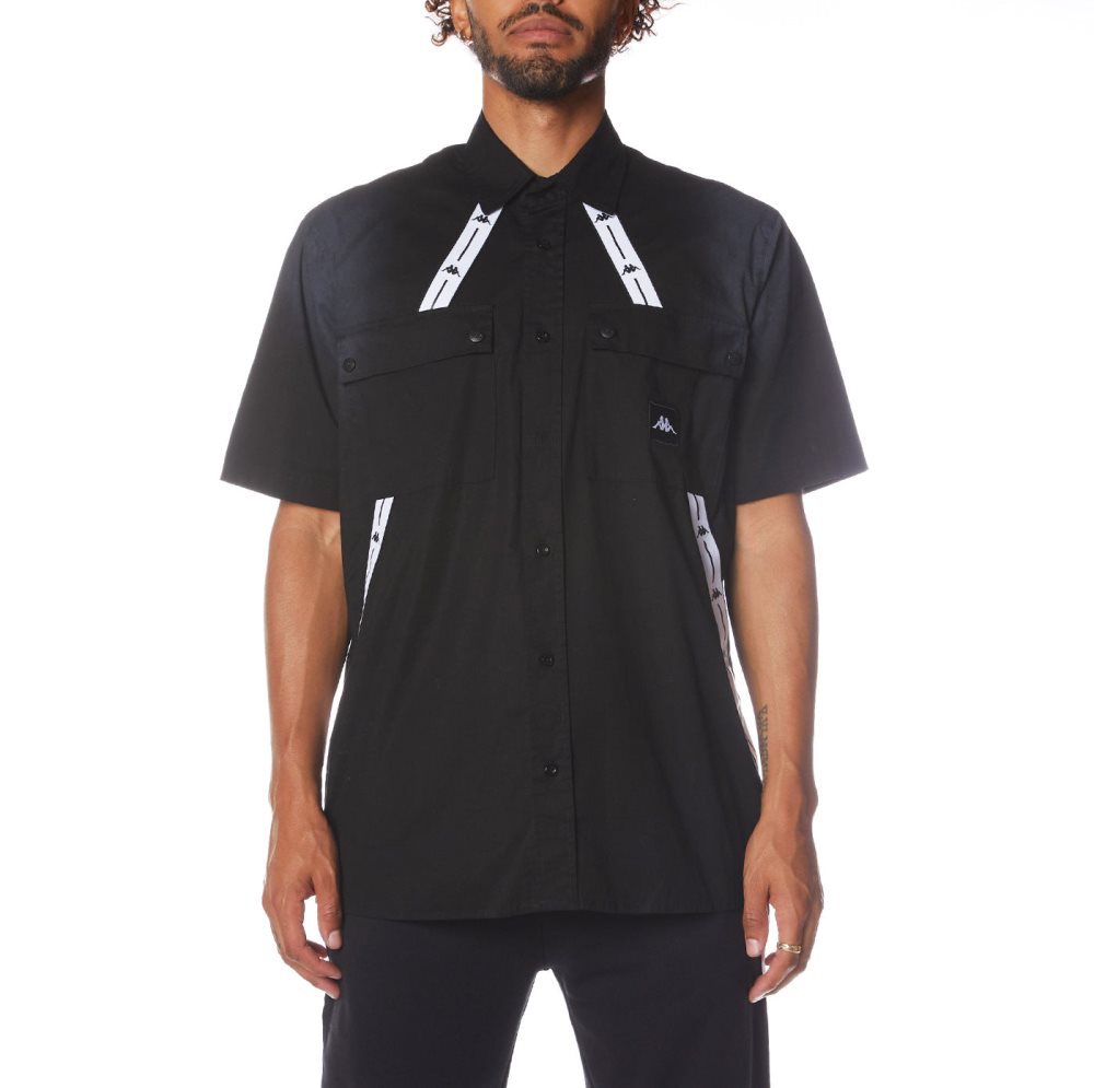 Kappa Authentic Jpn Takata Button Down T Shirts Black | 30286-DIQH