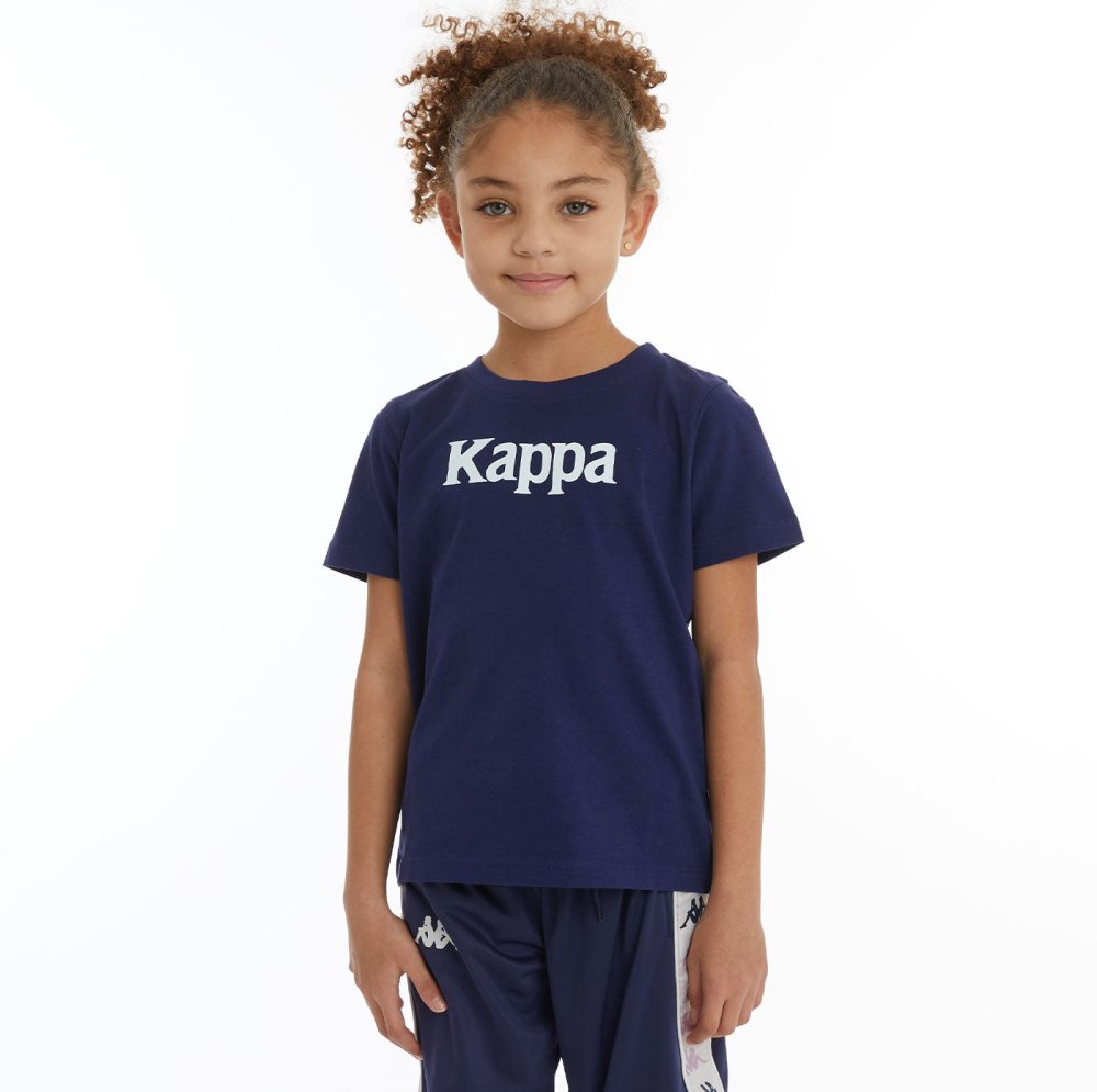 Kappa Authentic Runis T Shirts Navy White | 73514-GYSI