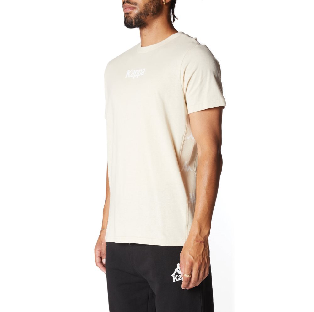 Kappa Authentic Vornit T Shirts Beige White | 91037-EQXM