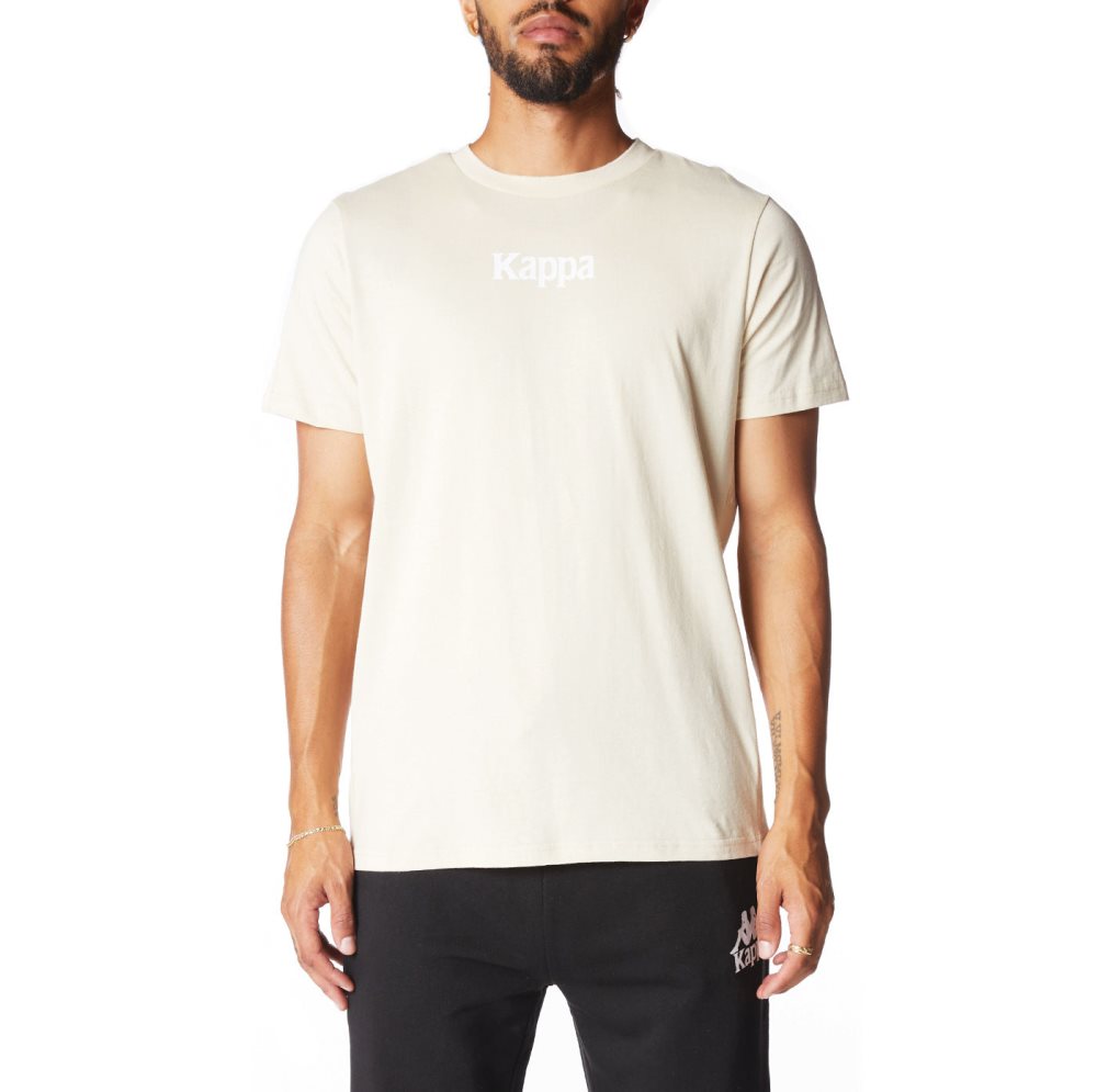 Kappa Authentic Vornit T Shirts Beige White | 91037-EQXM