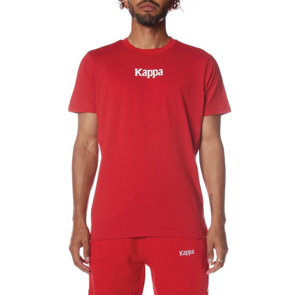 Kappa Authentic Vornit T Shirts Red White | 15742-ZCUA