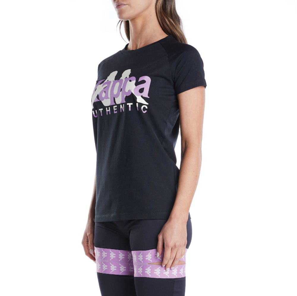 Kappa Authentic Vreelas T Shirts Black Purple | 24937-KGSU