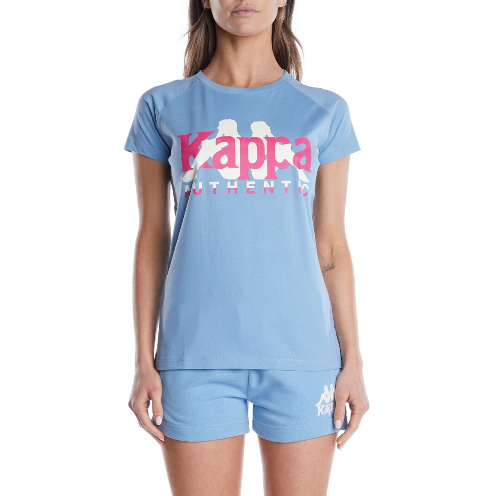 Kappa Authentic Vreelas T Shirts Light Blue Brown | 41256-UTBM