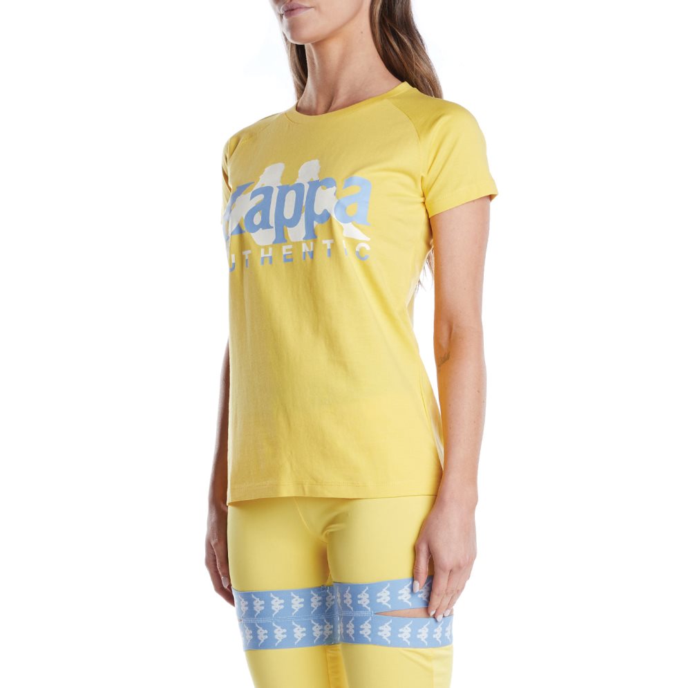 Kappa Authentic Vreelas T Shirts Yellow Light Blue | 04526-TJPB