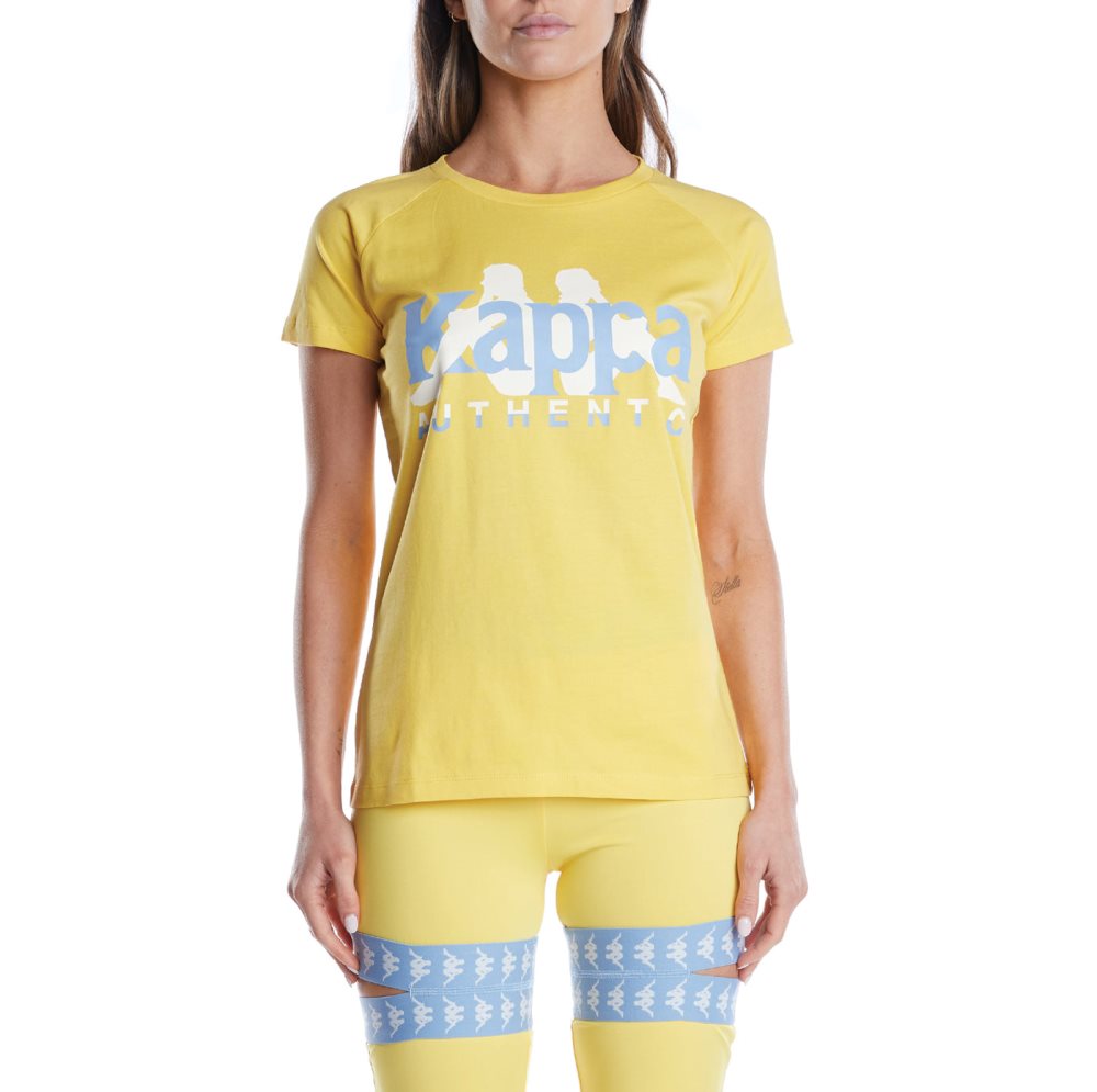 Kappa Authentic Vreelas T Shirts Yellow Light Blue | 04526-TJPB