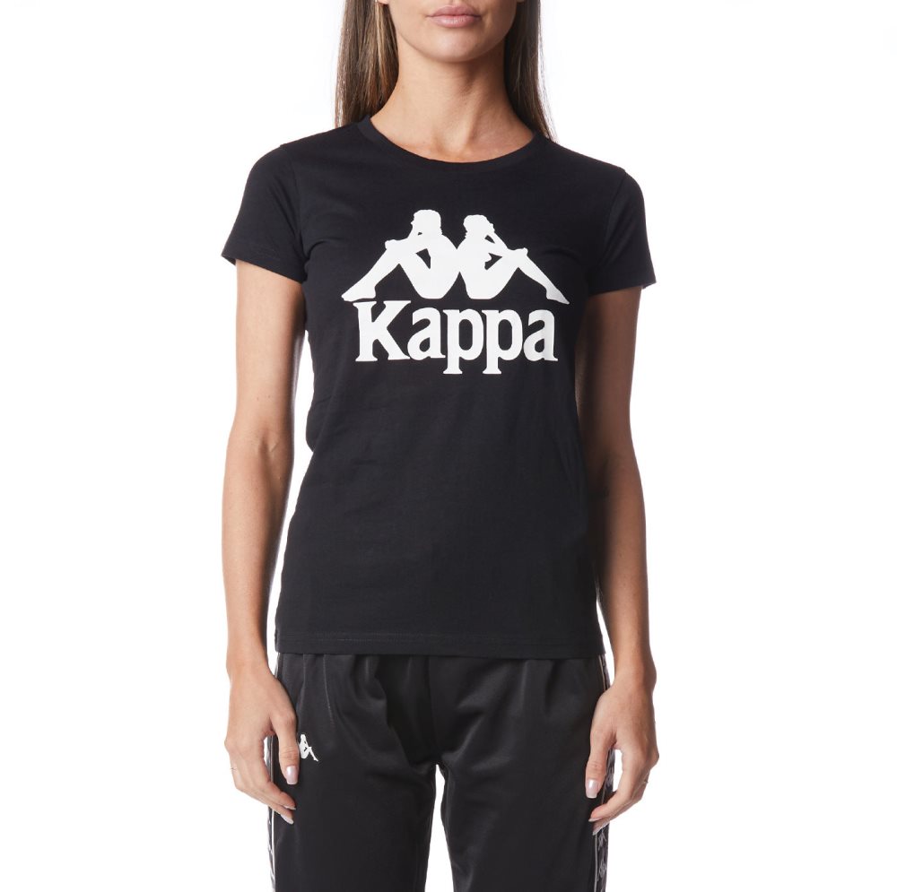 Kappa Authentic Westessi T Shirts Black White | 57240-PUGL