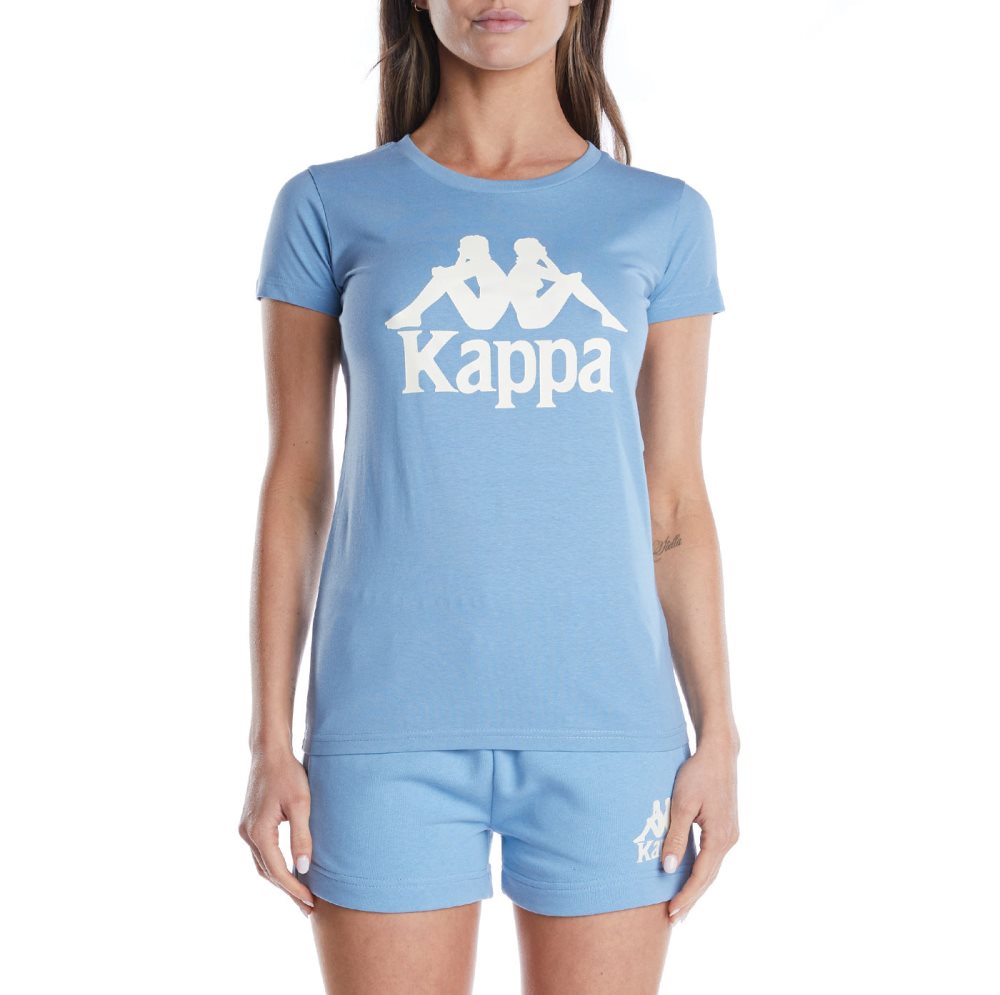 Kappa Authentic Westessi T Shirts Light Blue Brown | 96243-RLDP