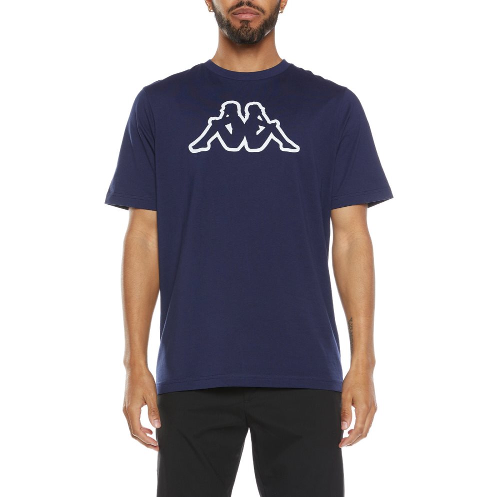 Kappa Logo Cromok T Shirts Navy Blue | 62795-FHTJ