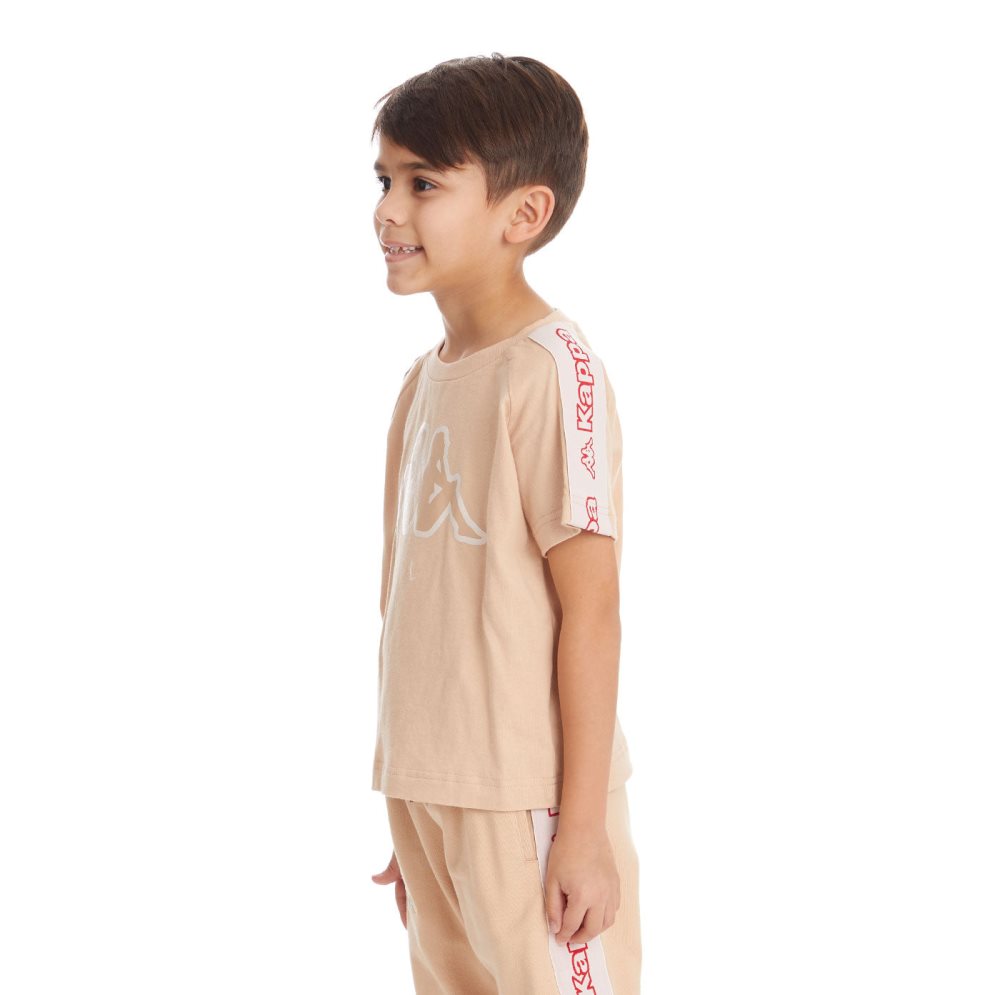 Kappa Logo Tape Avirec 2 T Shirts Beige | 58240-JAZY