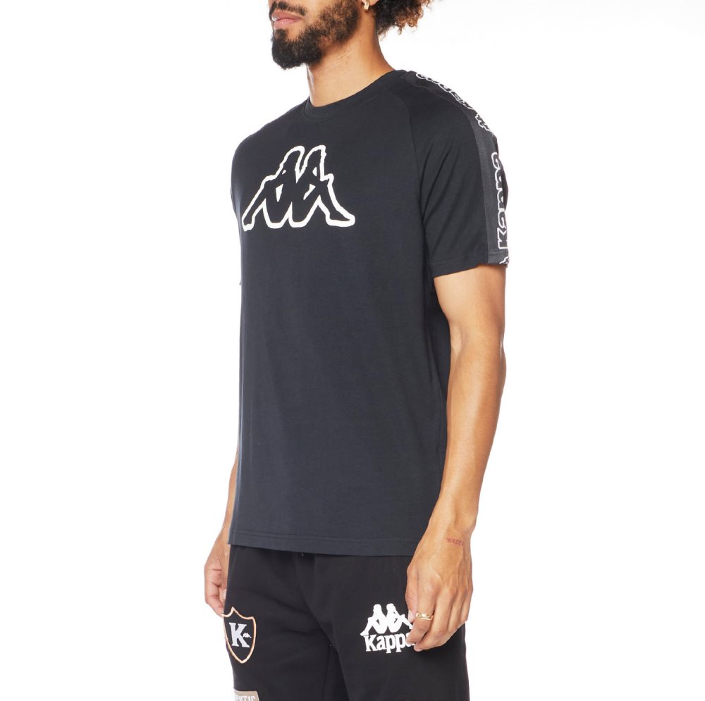 Kappa Logo Tape Avirec 2 T Shirts Black | 57942-WZAB