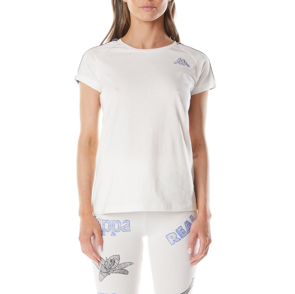 Kappa Logo Tape Eiza T Shirts White | 60271-XTUJ