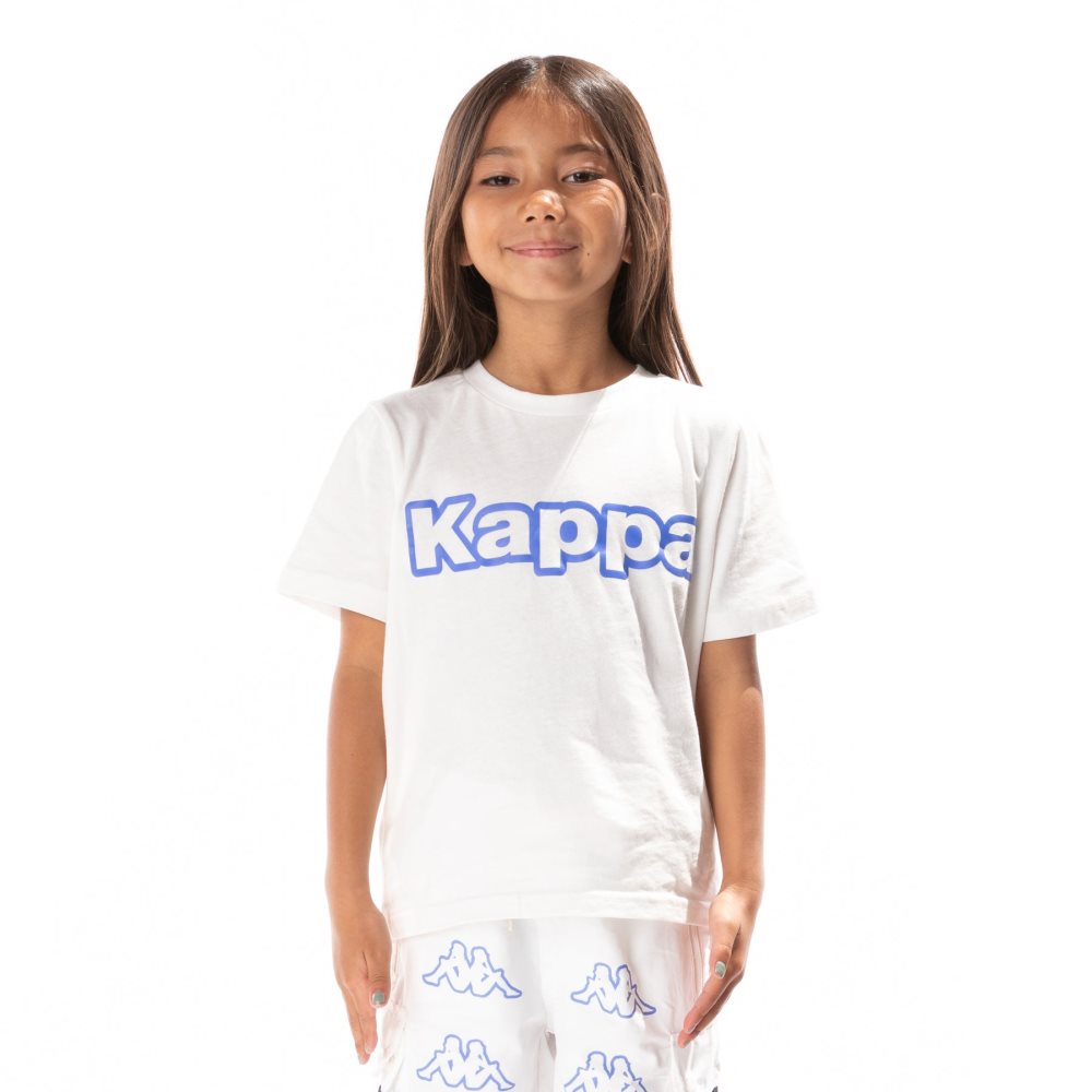 Kappa Logo Tape Erco T Shirts White Blue | 30521-ICMU