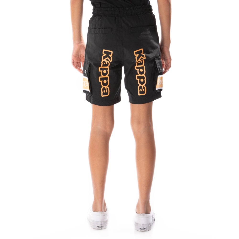 Kappa Logo Tape Esso Cargo Shorts Black Orange | 01459-ONXT