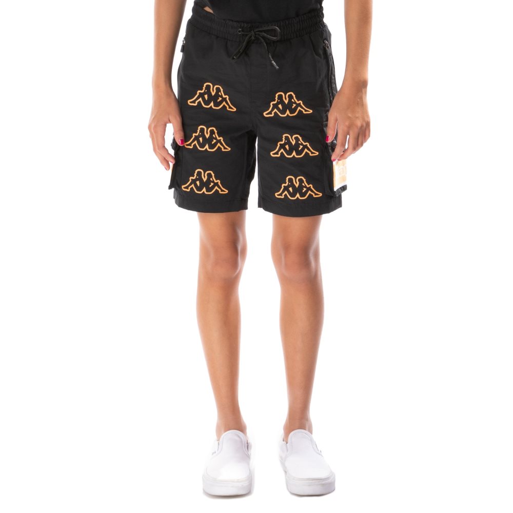 Kappa Logo Tape Esso Cargo Shorts Black Orange | 01459-ONXT