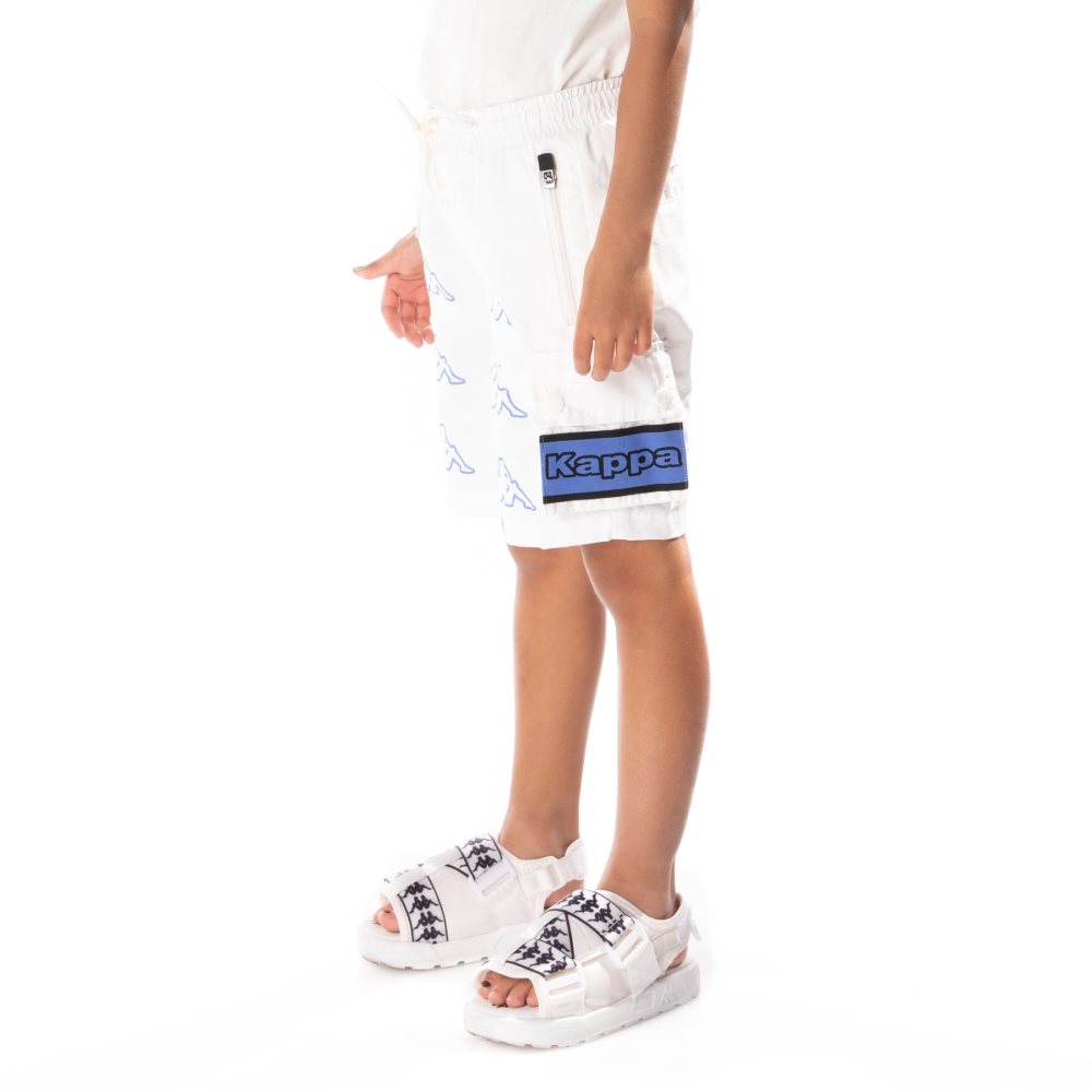 Kappa Logo Tape Esso Cargo Shorts White Blue | 16953-IKDQ